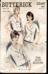 3340 BUTTERICK 1964 DOUBLE BREASTED SUIT BLOUSE SLEEVES OR NOT PATTERN 16 UNCUT